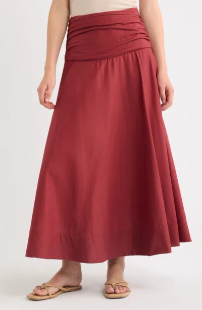 Faithfull The Brand Simone Ruched Waist Cotton Midi Skirt In Red