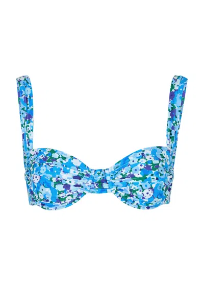 Faithfull The Brand Sol Printed Bikini Top In Blue