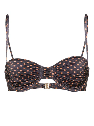 Faithfull The Brand Stefania Polka-dot Bikini Top In Grey