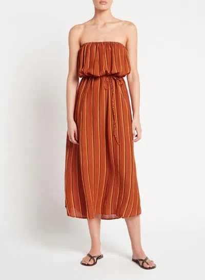 Faithfull The Brand Strapless Midi Dress In Orange/brown Stripes