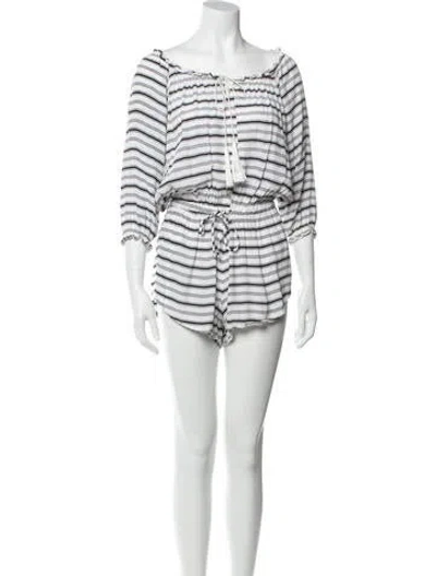 Pre-owned Faithfull The Brand Striped Bateau Neckline Romper In White