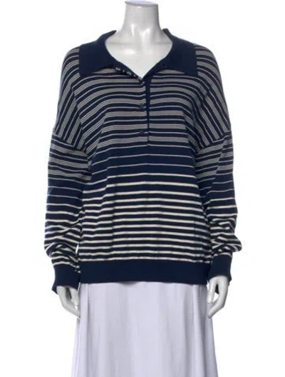 Pre-owned Faithfull The Brand Striped Long Sleeve Polo In Blue