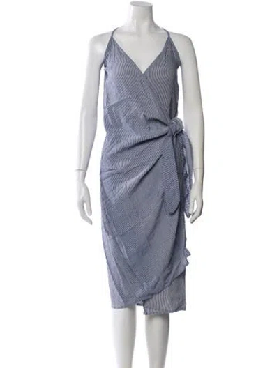Pre-owned Faithfull The Brand Striped Midi Length Dress In Blue