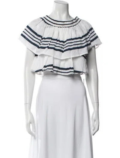 Pre-owned Faithfull The Brand Striped Off-the-shoulder Crop Top In White