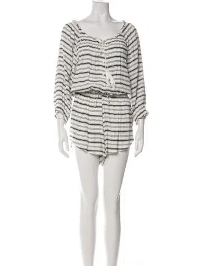 Pre-owned Faithfull The Brand Striped Off-the-shoulder Romper W/ Tags In Green