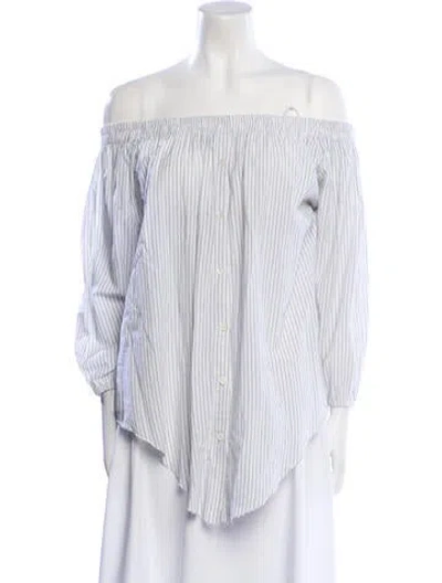 Pre-owned Faithfull The Brand Striped Off-the-shoulder Tunic In White