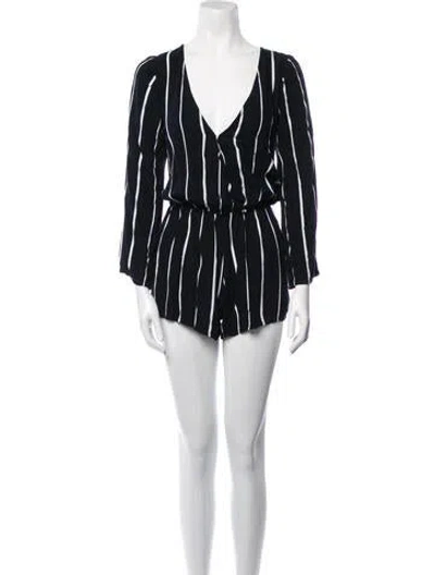 Pre-owned Faithfull The Brand Striped V-neck Romper In Black