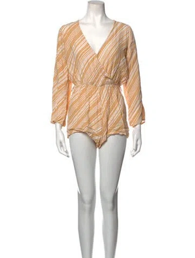 Pre-owned Faithfull The Brand Striped V-neck Romper In Multi