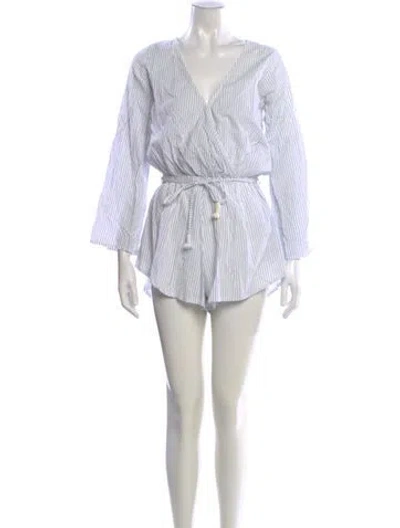 Pre-owned Faithfull The Brand Striped V-neck Romper In White