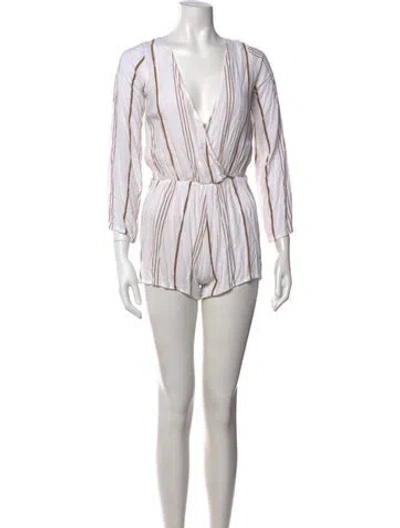 Pre-owned Faithfull The Brand Striped V-neck Romper In White