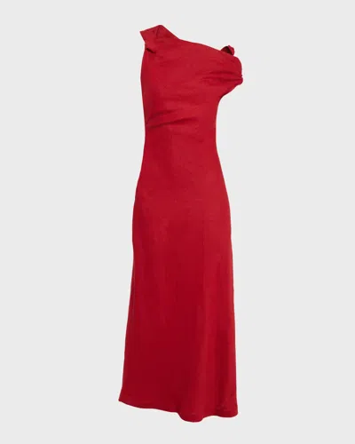 Faithfull The Brand Suis Asymmetric Linen Midi Dress In Red