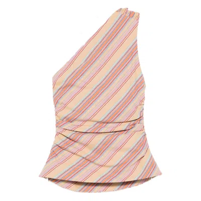 Faithfull The Brand Aurora Striped One-shoulder Blouse In Neutral