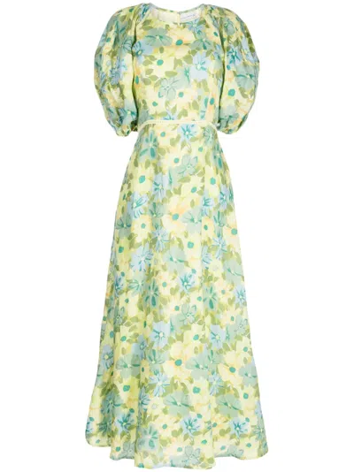 Faithfull The Brand Valerina Floral-print Linen Maxi Dress In Green