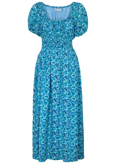 Faithfull The Brand Vineria Floral-print Cotton Midi Dress In Blue