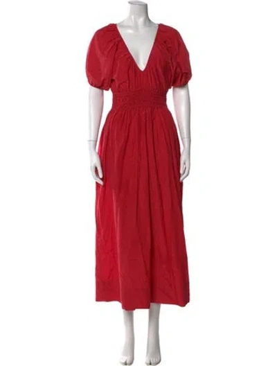 Pre-owned Faithfull The Brand V-neck Midi Length Dress In Red