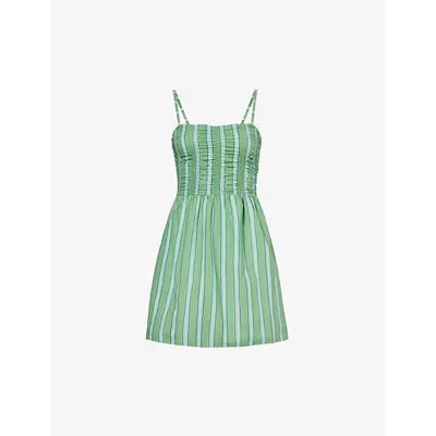 Faithfull The Brand Womens Akaia Stripe - Green Rhea Stripe-pattern Organic Cotton Poplin Mini Dress