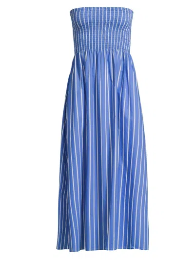 Faithfull The Brand Women's Roma Madella Striped Cotton Midi-dress In Adia Stripe Ocean Blue