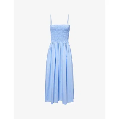 Faithfull The Brand Womens Micro Gingham Soft Blue Harlow Check Cotton Midi Dress