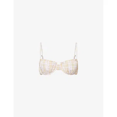 Faithfull The Brand Womens Piato Check Esterel Balconette Bikini Top In Neutral