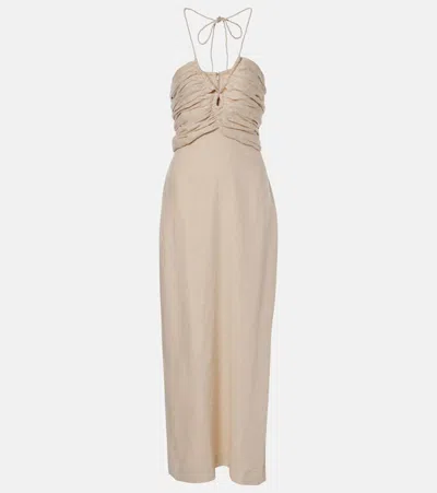 Faithfull Tortugas Halterneck Linen Midi Dress In Beige