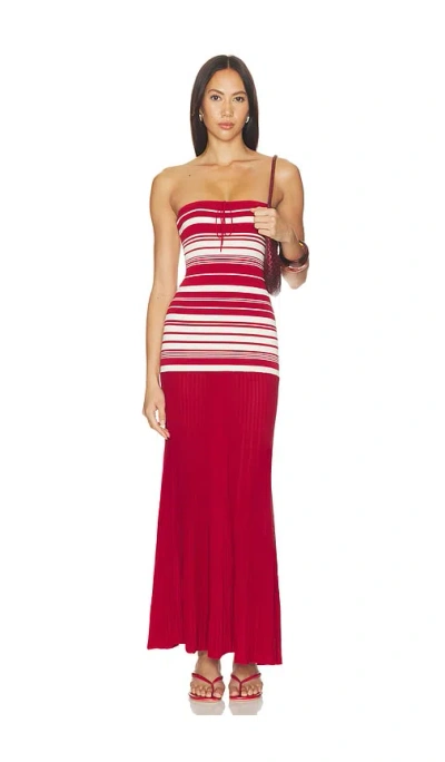 Faithfull Valmir Strapless Striped Pleated Cotton-blend Jersey Maxi Dress In Red