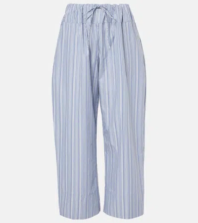 Faithfull Vieu Relaxed Striped Cotton Poplin Pants In Blue