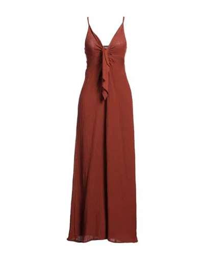 Faithfull Woman Maxi Dress Brown Size 6 Linen, Rayon