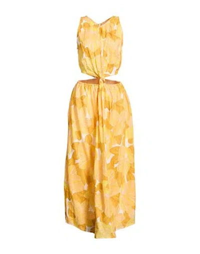 Faithfull Woman Maxi Dress Yellow Size 8 Linen In Multi