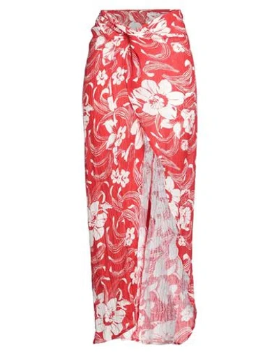 Faithfull Woman Maxi Skirt Red Size 8 Linen, Rayon