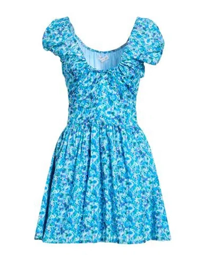 Faithfull Woman Mini Dress Azure Size 6 Cotton In Blue