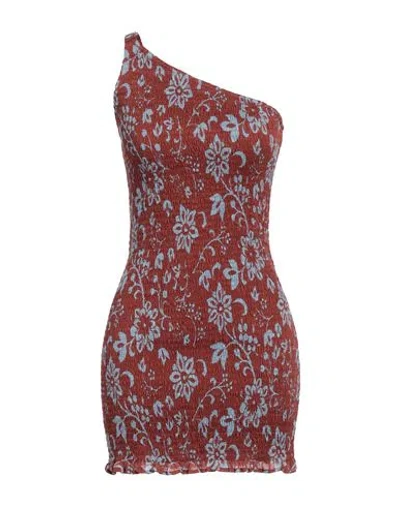 Faithfull Woman Mini Dress Brown Size 0 Cotton In Brown