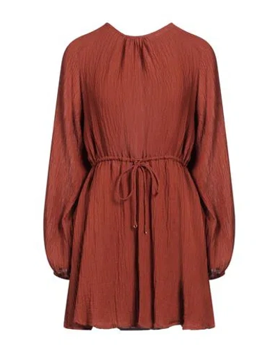 Faithfull Woman Mini Dress Brown Size 8 Linen, Rayon
