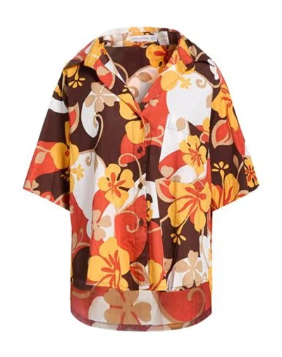 Faithfull Woman Shirt Brown Size 6 Cotton In Multi