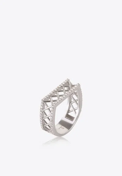 Falamank Corset Collection 18-karat White Gold Ring With White Diamonds