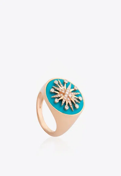 Falamank Diamond Splash Collection Ring In 18-karat Rose Gold, Turquoise And White Diamonds