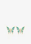 Falamank My Dream Is To Fly 18-karat Yellow Gold Stud Earrings With Diamonds In Blue