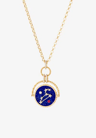 Falamank Written In The Stars Collection Double Sided Spin Pendant Necklace In 18-karat Yellow Gold With Whit