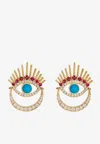 Falamank Written In The Stars Collection Evil Eye Diamond Ruby Earrings In 18-karat Yellow Gold In Gold