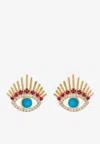 Falamank Written In The Stars Collection Evil Eye Diamond Ruby Earrings In 18-karat Yellow Gold In Gold