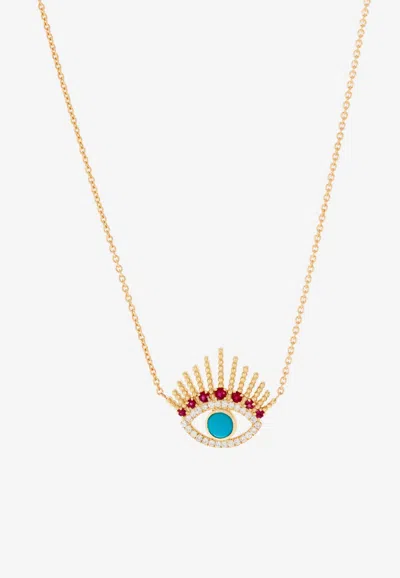 Falamank Written In The Stars Collection Evil Eye Medium Diamond Necklace In 18-karat Yellow Gold