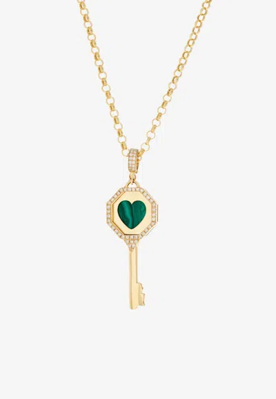 Falamank Written In The Stars Collection Key To Your Heart Pendant Necklace In 18-karat Yellow Gold With Whit