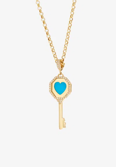 Falamank Written In The Stars Collection Key To Your Heart Pendant Necklace In 18-karat Yellow Gold With Whit