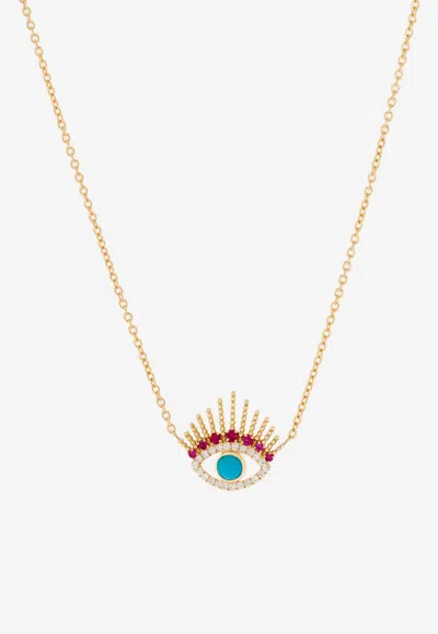 Falamank Written In The Stars Collection Mini Evil Eye Diamond Necklace In 18-karat Yellow Gold