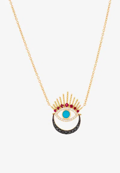 Falamank Written In The Stars Collection Serene Night - Moon Evil Eye Diamond Necklace In 18-karat Yellow Gol In Gold