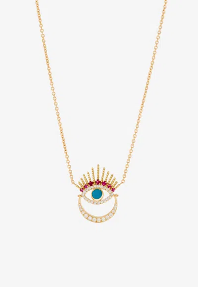 Falamank Written In The Stars Collection Serene Night - Moon Evil Eye Diamond Necklace In 18-karat Yellow Gol In Gold