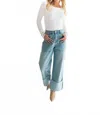 Falcon Park Josie Long Sleeve Top In White In Blue