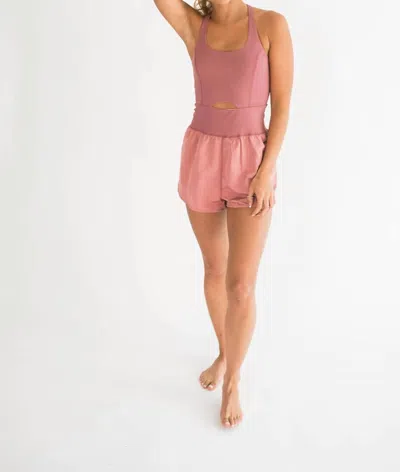 Falcon Park Joy Cutout Athletic Romper In Mauve In Pink