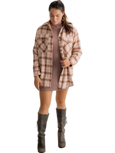 Falcon Park Lexi Plaid Pocketed Shacket In Brown
