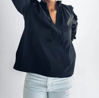 Falcon Park Ruby Peasant Top In Black In Blue