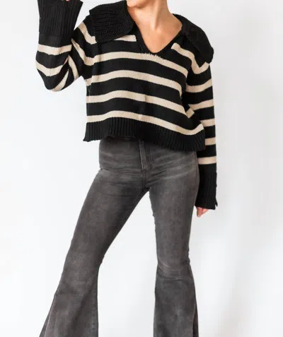 Falcon Park Sylvie Sweater In Black/khaki In Multi